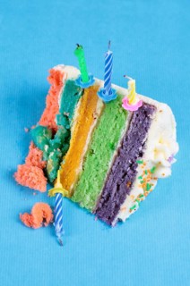 Slice of birthday cake with candles