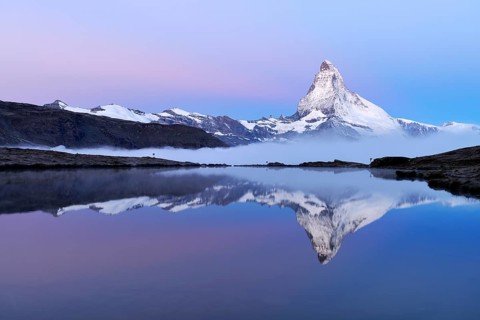 Matterhorn reflected in Lake Stellisee at dusk