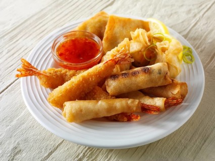 Oriental selection with battered prawns