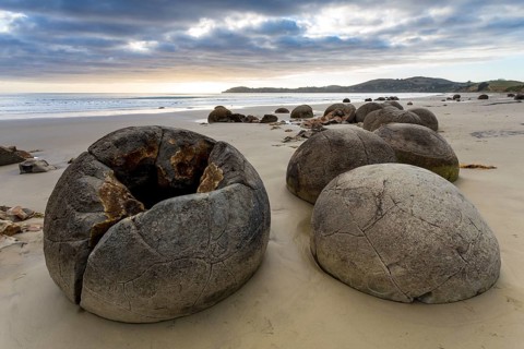 Moeraki Boulders on the beach in the early morning