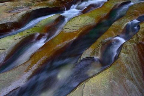 Rock gullies formed by water in the riverbed