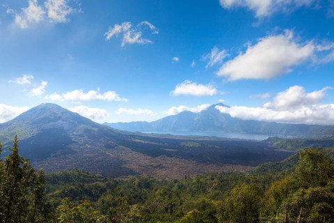 Crater of Gunung Batur or Mount Batur volcano with the crater lake