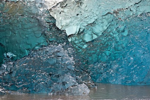 Ice in various shades of blue
