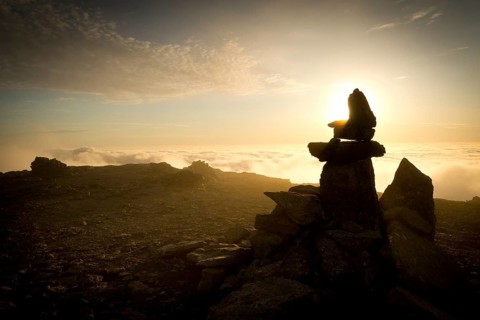 Backlit cairn