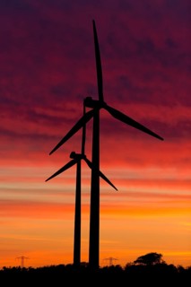 Wind turbines at sunset