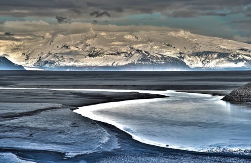 Vatnajoekull Glacier with Sander Skeioararsandur outwash plain