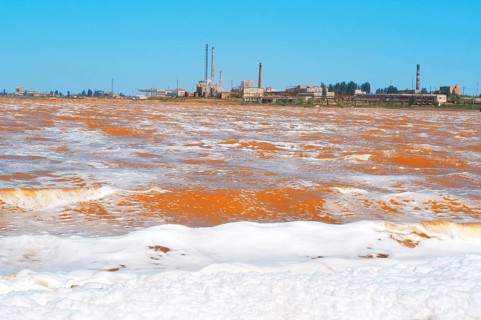 Lake contaminated by chemical waste