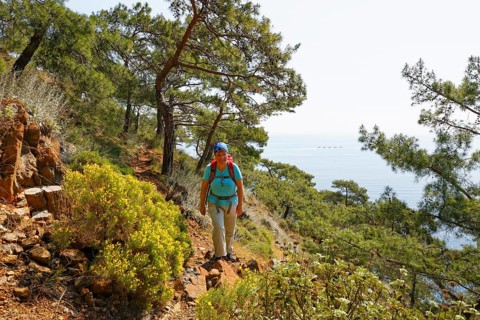 Woman with backpack hiking