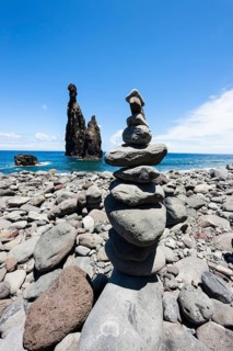 Cairns built as good luck charms at the Ilheus da Rib rock formation