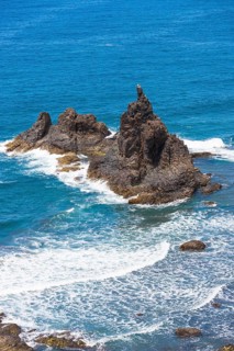 Cliffs in the Anaga Mountains with the Playa de Roque de las Bodegas beach