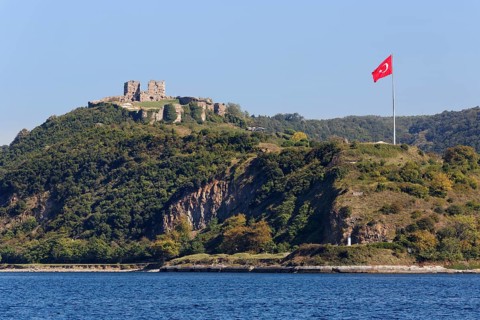 View from the Bosphorus towards the Genoese Castle or Yoros Kalesi