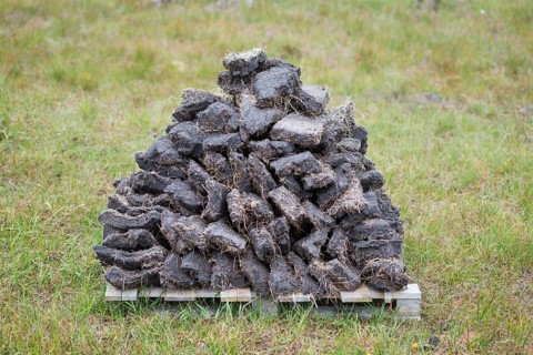 Stack of extracted peat from the Scottish Highland moors