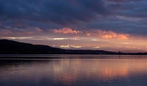 Evening at the lake with mountains