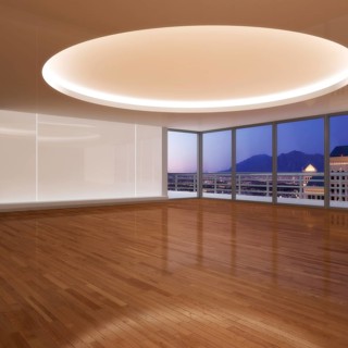 Empty room with a view of the city