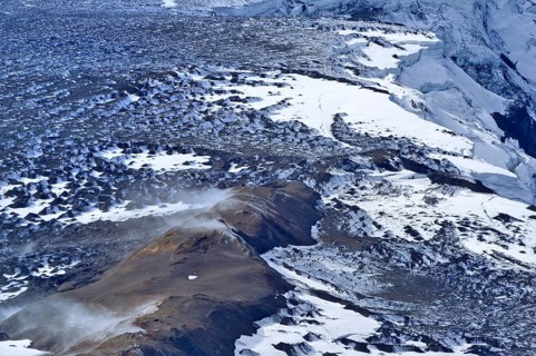 Aerial view of the volcanic region of Grimsvoetn in Vatnajoekull or Vatna Glacier