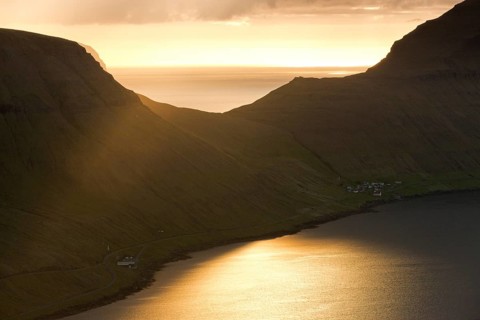 Dramatic mood lighting over the island of Kalsoy