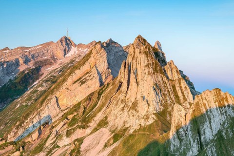 View to Santis and mountains in Alpstein range