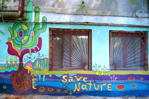 Colourfully painted house