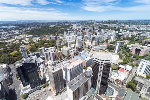 View from Skytower over Auckland towards Mount Eden