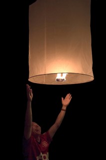 Ascending hot air balloon at the Loi Krathong Festival of Light