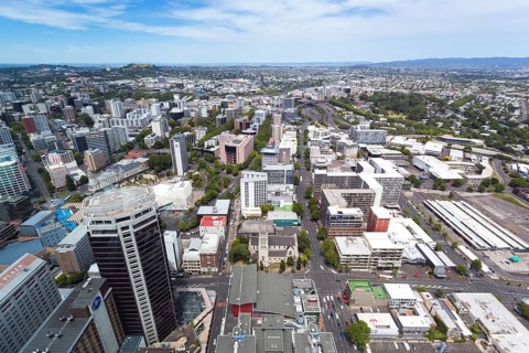 View from Skytower over Auckland towards Mount Eden