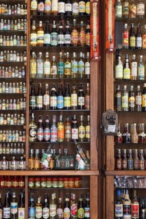 Liquour store with a large selection of cachaca bottles
