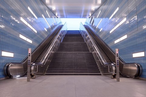 Staircase of the subway station 'Ueberseequartier' of the Hamburg underground line U4