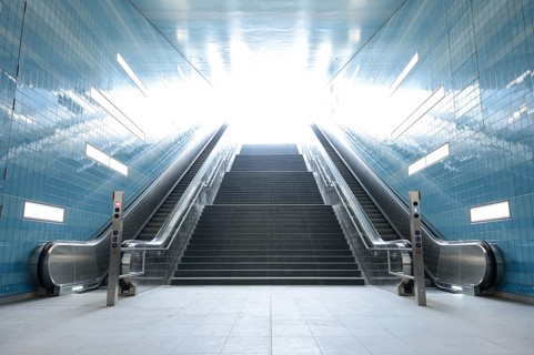 Staircase of the subway station 'Ueberseequartier' of the Hamburg underground line U4