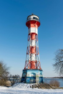 Wittenbergen lighthouse on the Elbe river in winter