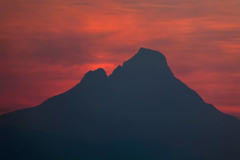Mount Mikeno volcano just before sunrise
