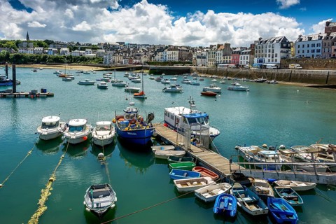 Cityview with harbour with boat