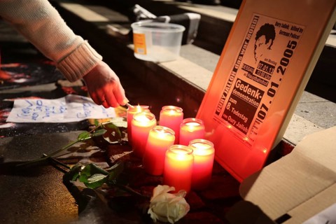 Candles at the commemorative demonstration for the 8th anniversary of the death of Oury Jalloh