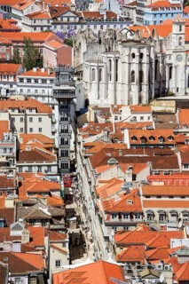 View from Castelo de Sao Jorge castle towards the Santa Justa Elevator