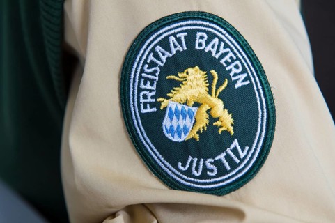 Patch with the Bavarian crest and text 'Freistaat Bayern Justiz'