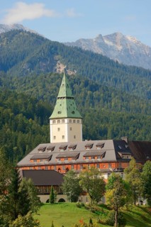 Schloss Elmau luxury spa in front of the Wetterstein Mountains