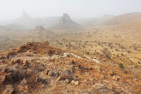Volcanic landscape with the Harmattan haze