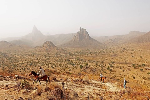 Volcanic landscape with the Harmattan haze