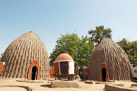 Traditional houses of the Mousgoum fishermen with a granary