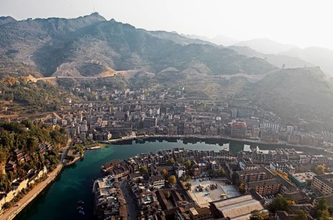Zhenyuan and the Wuyang River from above