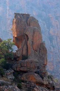 The typical bizarre red rocks of the Calanche of Piana. The Calanche of Piana is in the western part of the island Corsica