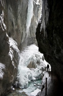 Snowy canyon with icicles