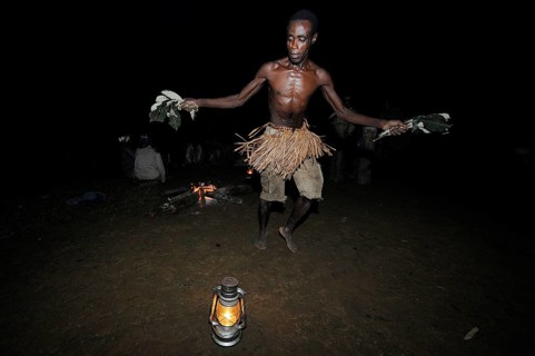Pygmy of the Bakoula etnic group from the settlement of Manaya during a ceremony in a forest clearing
