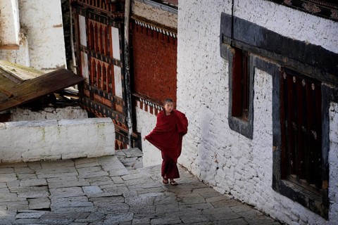 Buddhist monk in Trongsa Dzong fortress