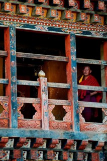 Monk in the monastery area of Trongsa Dzong fortress