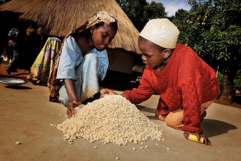 Children helping to prepare food in the village of Idool
