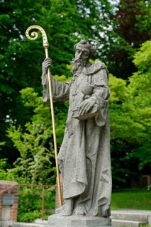 Statue of St. Benedict in front of the Benedictine monastery