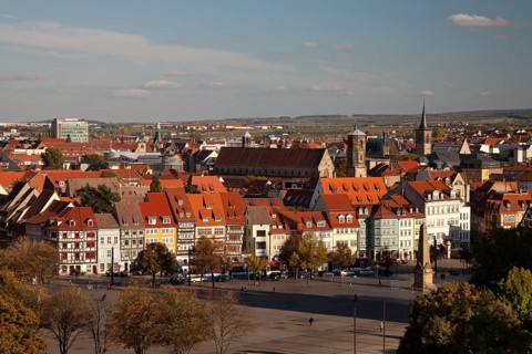 View from Petersberg hill across the town with Domplatz square