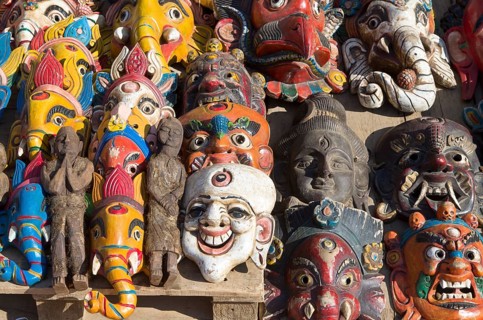 Wooden masks sold as souvenirs in Durbar Square