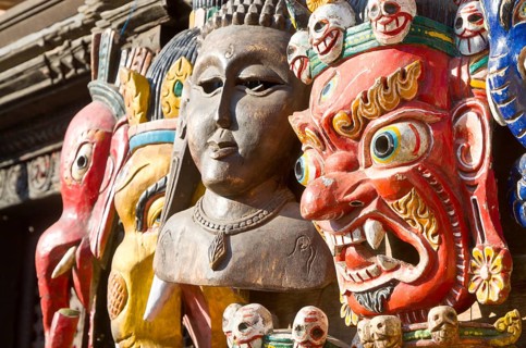 Wooden masks sold as souvenirs in Durbar Square