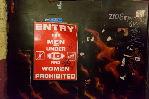 Sign 'Entry for men under 18 and women prohibited' at the entrance to Herbertstrasse street in the Red Light District